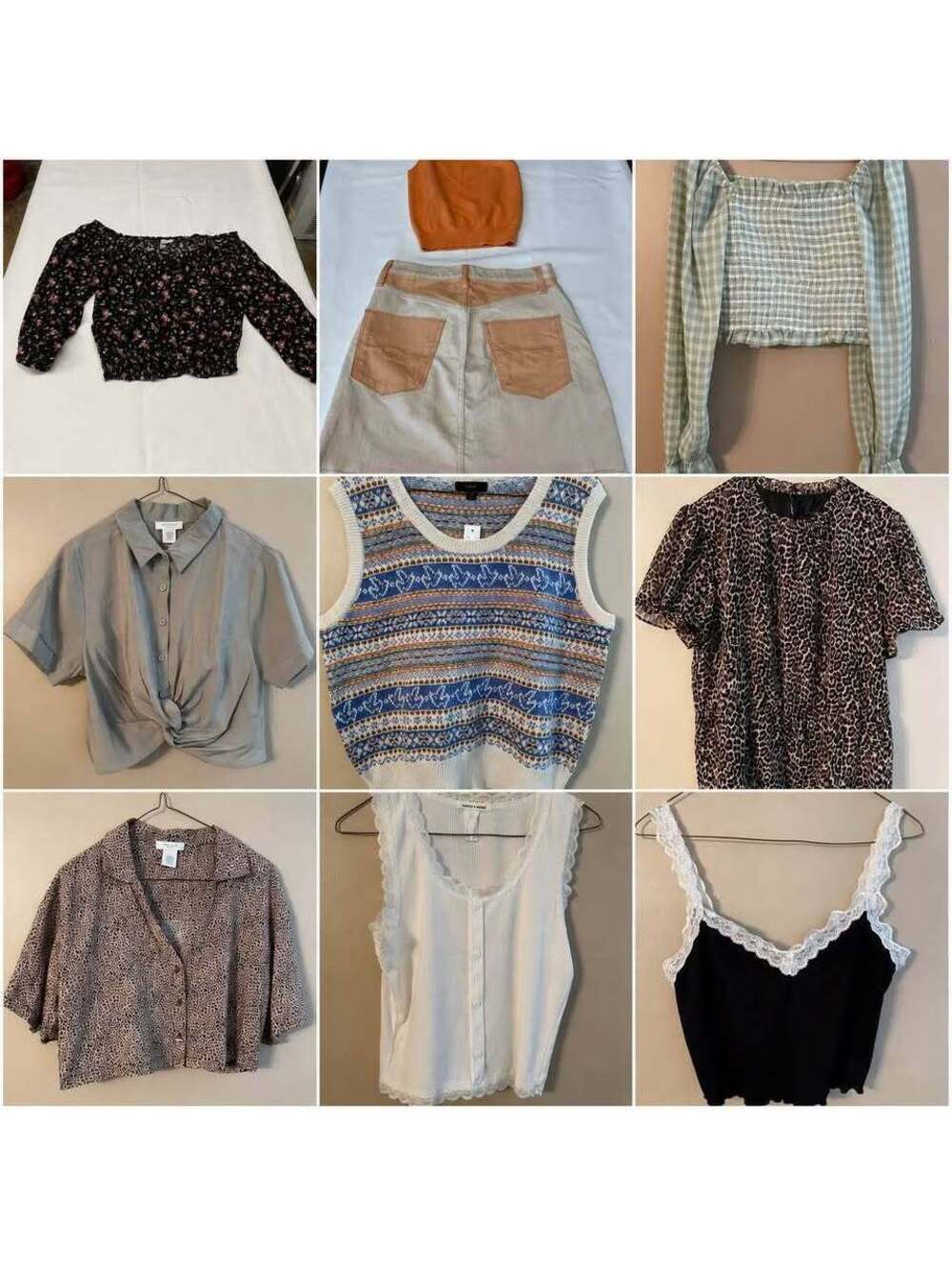 Women’s/ Juniors Trendy Tops & Skirt  Lot – 9 Pieces, Great Fall Layering Bundle